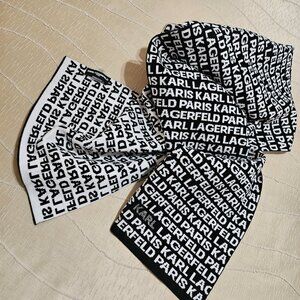 KARL LAGERFELD CHIC ICONIC MONOCHROME BLACK & WHITE  LOGO SCARF
